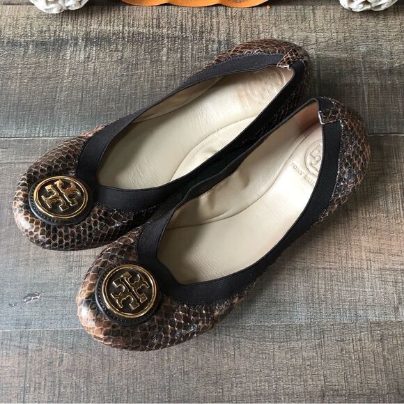 Tory Burch Caroline 2 Snake Print Ballerina Flat - Picture 1 of 10